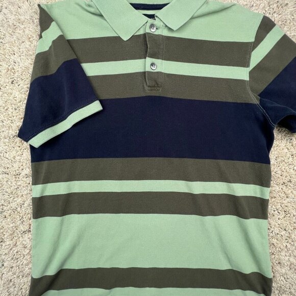 Banana Republic Polo Shirt Mens Medium Green Brown Striped Short Sleeve Casual - Picture 1 of 6